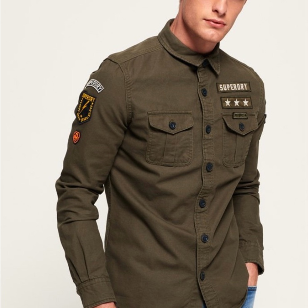 NWT Superdry cotton Military Storm shirt. Army shirt. Size L